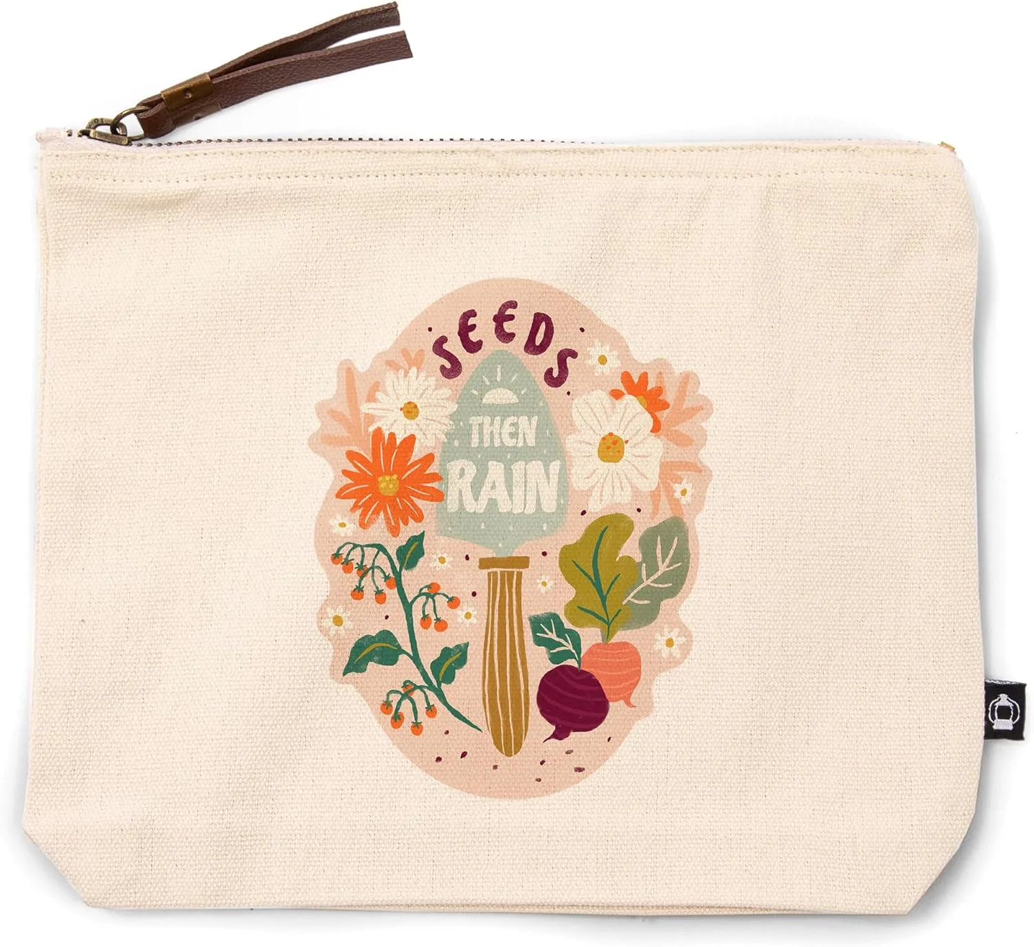 Lantern Press Nature's Beauty Series, Seeds Then Rain Shovel and Flowers, 100% Cotton Zipper Pouch, Travel Accessory, Go Bag