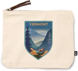Lantern Press Vermont, Lithograph, Elk and Mountains Scene, 100% Cotton Zipper Pouch, Travel Accessory, Go Bag