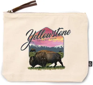 Lantern Press Yellowstone National Park, Bison and Sunset, 100% Cotton Zipper Pouch, Travel Accessory, Go Bag