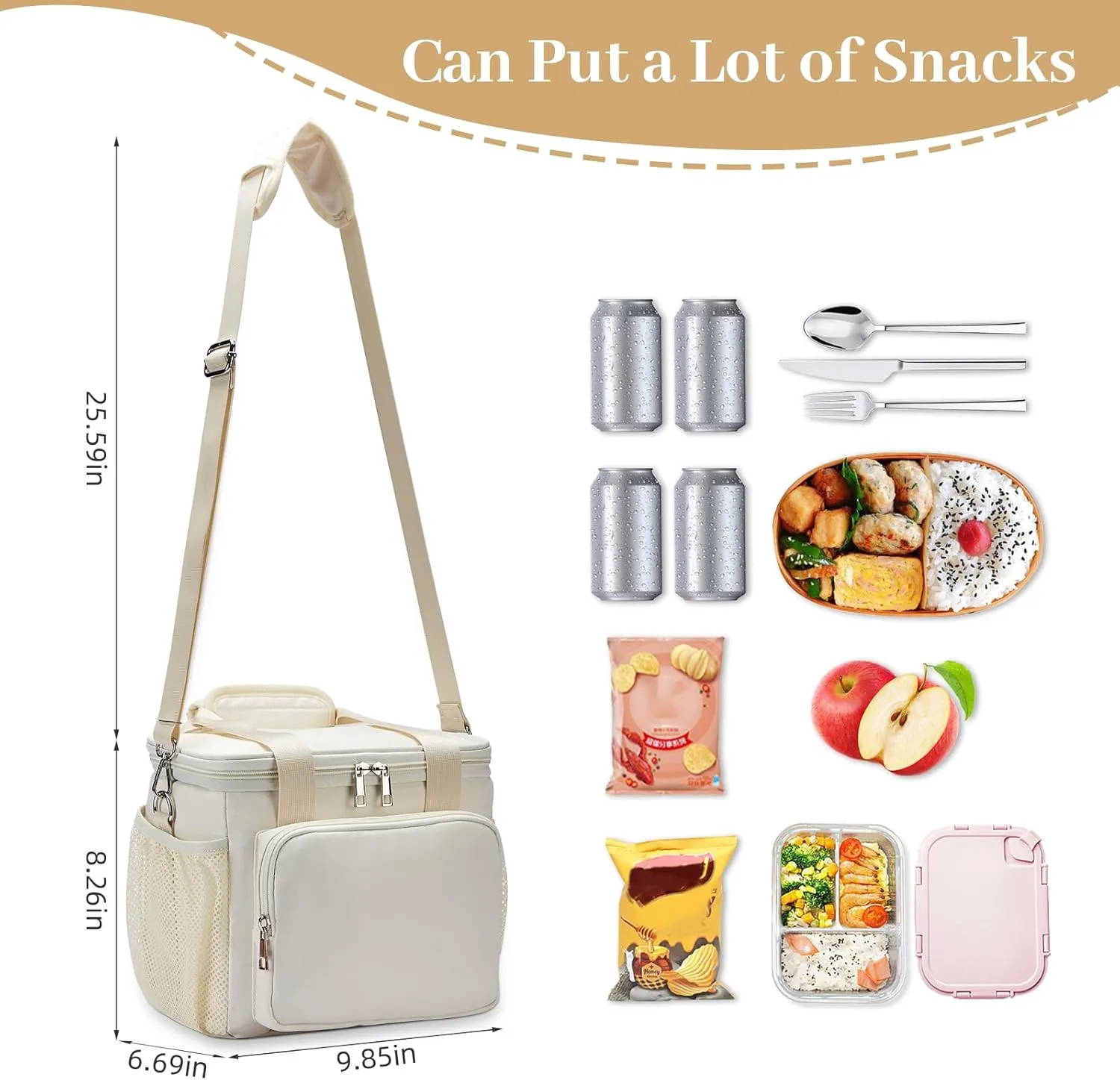 Large Insulated Lunch Bag for Women - Reusable, Waterproof, Leakproof - Work, Picnic, Beach, Outdoor, Camping - 10L White