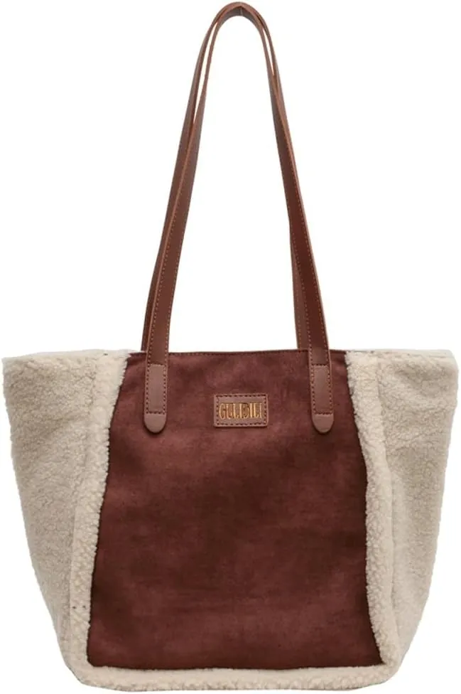Large Plush Tote Underarm Bag for Women Fluffy Shoulder Purse Casual Faux Fur Working Handbag Fall Winter