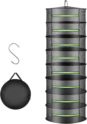 Layer 2ft Herb Drying Rack Net Mesh with Green Zippers Hydroponics,Bonus Hook Drying Rack Herbs for Plant Bud Seed, Mesh Hanging Plant Dry,Herb Dry Net for Garden (8 Layer, Zipper Style)
