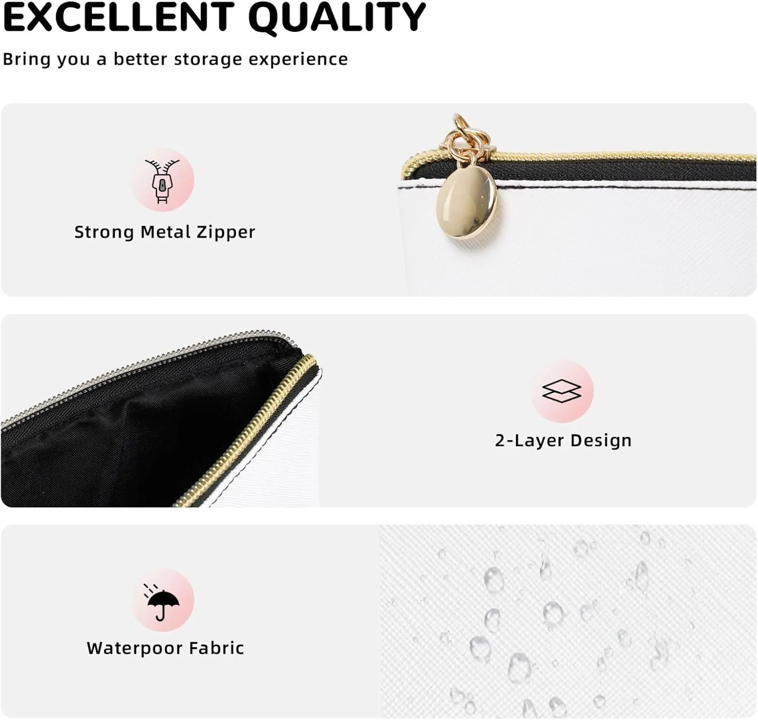 Leather Travel Toiletry Makeup Bag Zipper Makeup Pouch Travel Essentials Portable Cosmetic Bag Organiser Suitable Business Trip for Woman Man Black White Line Mushroom