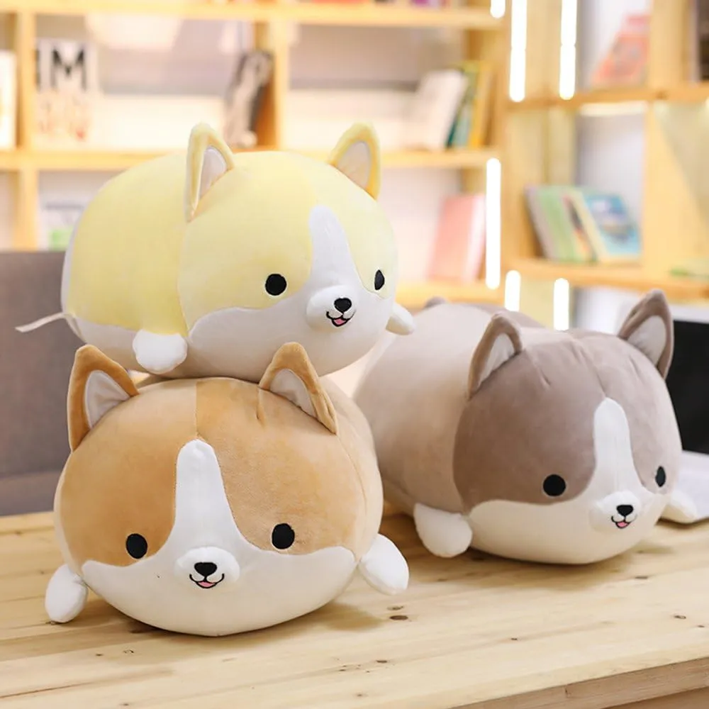Levenkeness Corgi Dog Plush Pillow, Soft Cute Shiba Inu Akita Stuffed Animals Toy Gifts (Brown, 17.7 in)