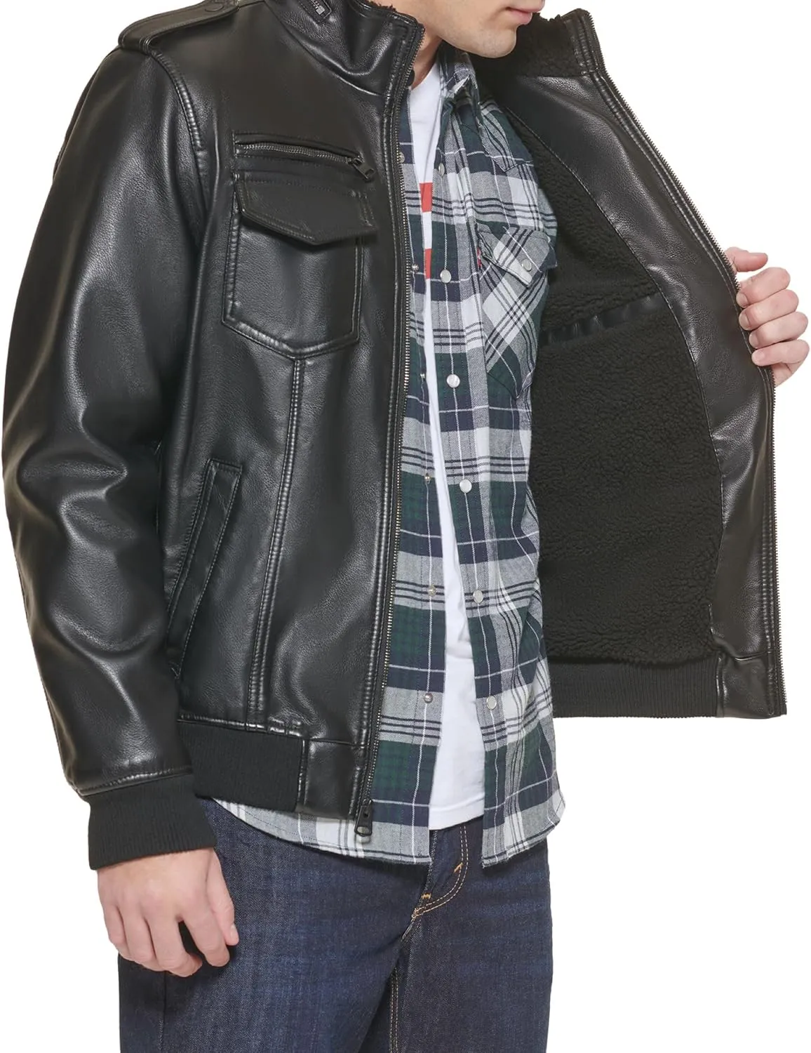 Levi's Mens Faux Leather Aviator Bomber Jacket (Regular & Big & Tall Sizes)