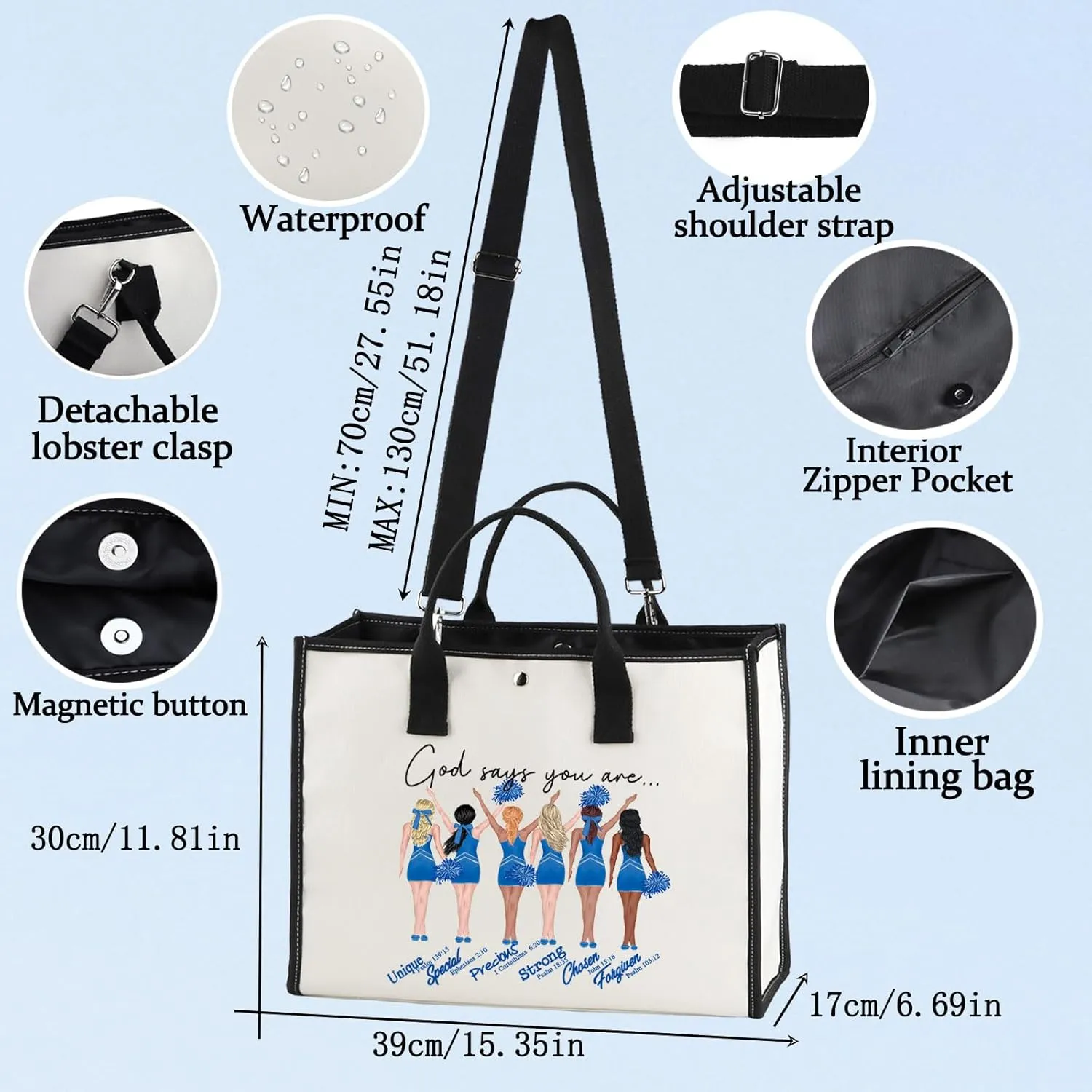 LEVLO Cheerleader Makeup Bag Cheerleading Gift God Says You Are Unique Special Lovely Chosen Forgiven Cheer Team Zipper Pouch Bag Cheer Coach Gift (God Cheerleader LT)