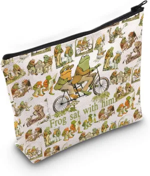 LEVLO Frog And Toad Cosmetic Make Up Bag Cottage Core Gift For Book Lover Toad Sat And Did Nothing Frog Sat With Him Make Up Zipper Pouch Bag (Toad Sat Full)