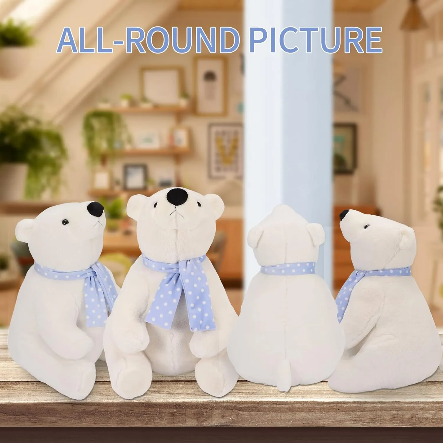 Lifelike Super Soft Cute Polar Bear Plush Toy with Scarf, Kawaii Cute Polar Bear, 15.7 Inch, Perfect for Kids, Children, Family, Xmas, Birthday Gifts