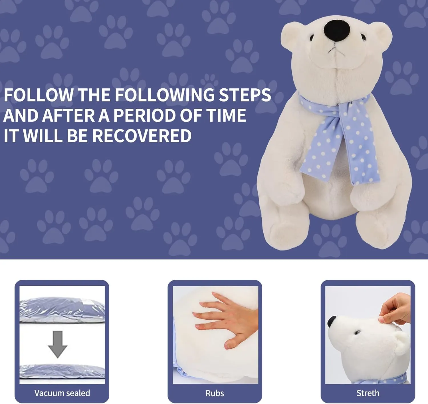 Lifelike Super Soft Cute Polar Bear Plush Toy with Scarf, Kawaii Cute Polar Bear, 15.7 Inch, Perfect for Kids, Children, Family, Xmas, Birthday Gifts