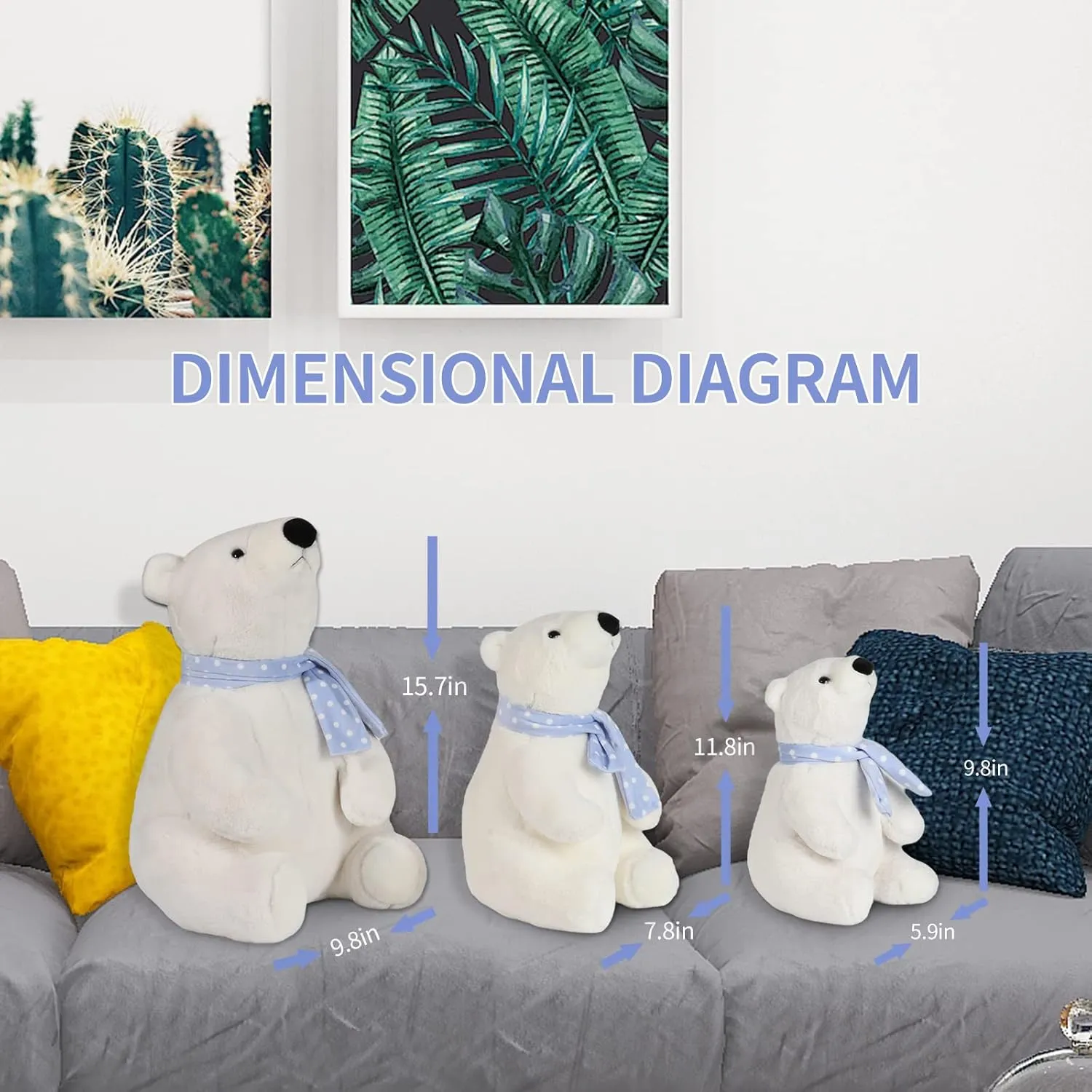 Lifelike Super Soft Cute Polar Bear Plush Toy with Scarf, Kawaii Cute Polar Bear, 15.7 Inch, Perfect for Kids, Children, Family, Xmas, Birthday Gifts