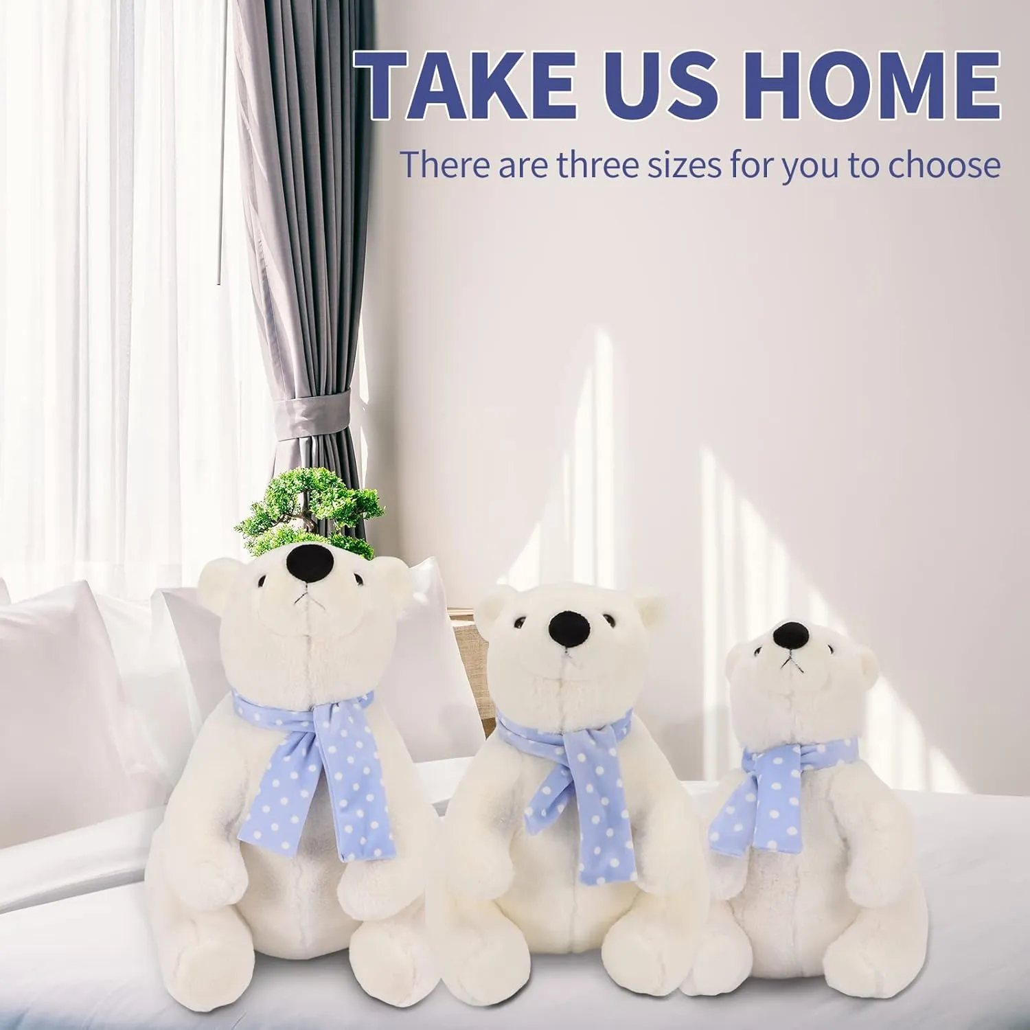 Lifelike Super Soft Cute Polar Bear Plush Toy with Scarf, Kawaii Cute Polar Bear, 15.7 Inch, Perfect for Kids, Children, Family, Xmas, Birthday Gifts