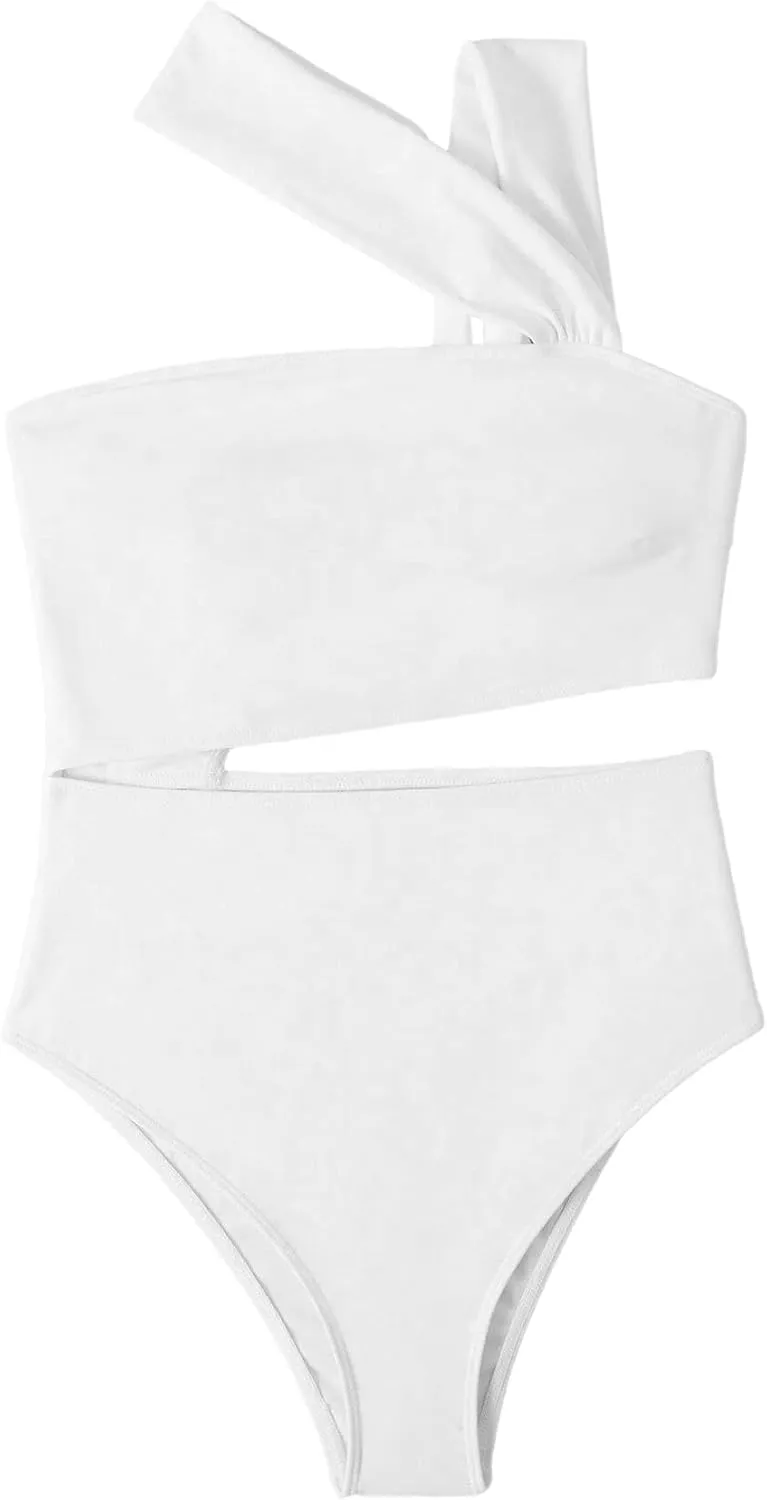 Lilosy Cute Cutout High Waist One Shoulder Piece Swimsuit Bikini Bathing Suit