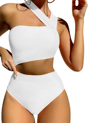 Lilosy Cute Cutout High Waist One Shoulder Piece Swimsuit Bikini Bathing Suit