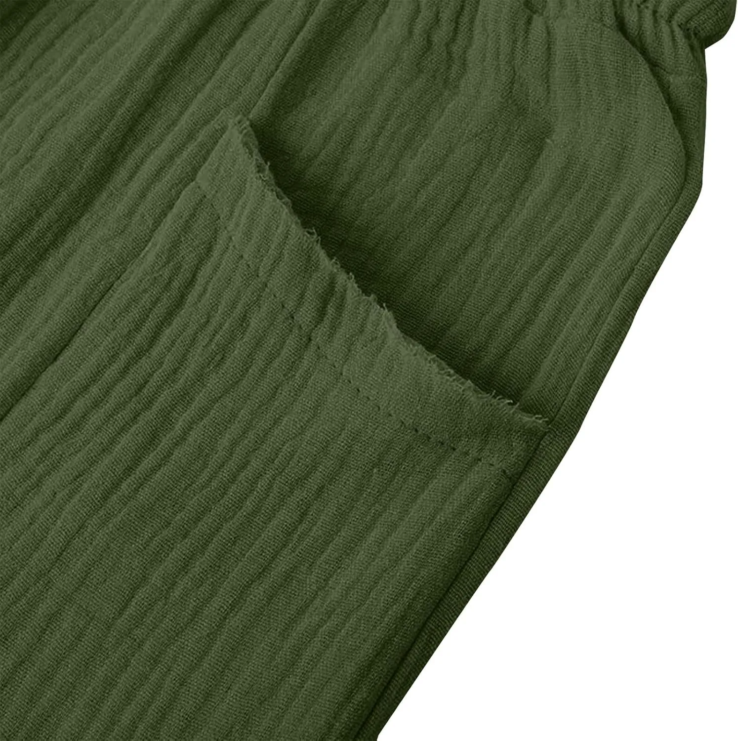 Linen Capri Pants for Women Elastic Waist Straight Leg Lightweight Beach Vacation Capris Summer Casual Lounge Pants
