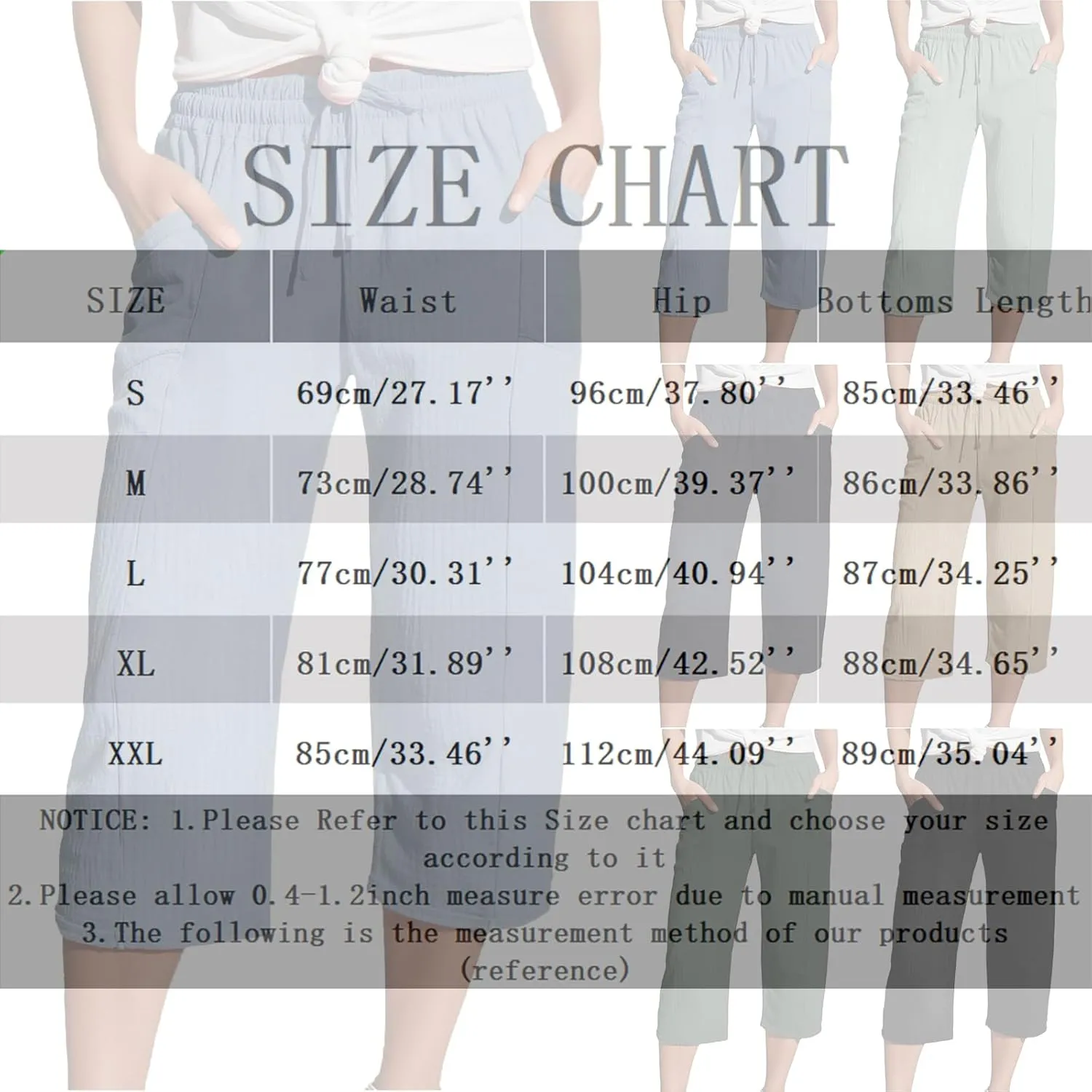 Linen Capri Pants for Women Elastic Waist Straight Leg Lightweight Beach Vacation Capris Summer Casual Lounge Pants