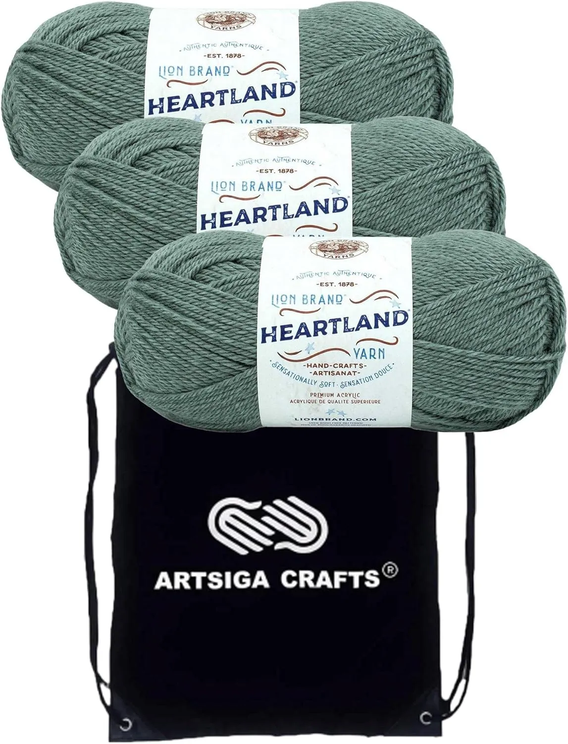Lion Brand Heartland Petrified Forest 136-154 (3-Skeins - Same Dye Lot) Worsted Medium #4 Acrylic Yarn for Crocheting and Knitting with Project Bag