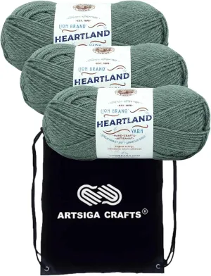 Lion Brand Heartland Petrified Forest 136-154 (3-Skeins - Same Dye Lot) Worsted Medium #4 Acrylic Yarn for Crocheting and Knitting with Project Bag