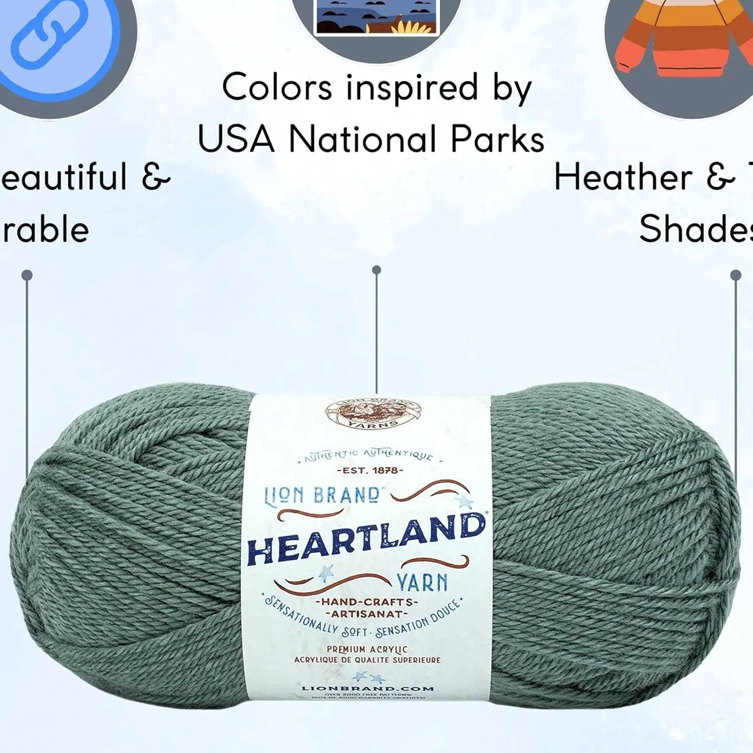 Lion Brand Heartland Petrified Forest 136-154 (3-Skeins - Same Dye Lot) Worsted Medium #4 Acrylic Yarn for Crocheting and Knitting with Project Bag