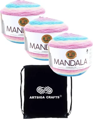 Lion Brand Mandala Liger 525-232 (3-Skeins - Same Dye Lot) DK Light Worsted #3 Acrylic Yarn for Crocheting and Knitting with Project Bag