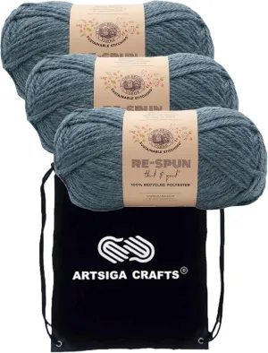 Lion Brand Re Spun Thick & Quick Night Sky 843-110 (3-Skeins - Same Dye Lot) Weight S Bulky #6 Polyester Yarn for Crocheting and Knitting with Project Bag
