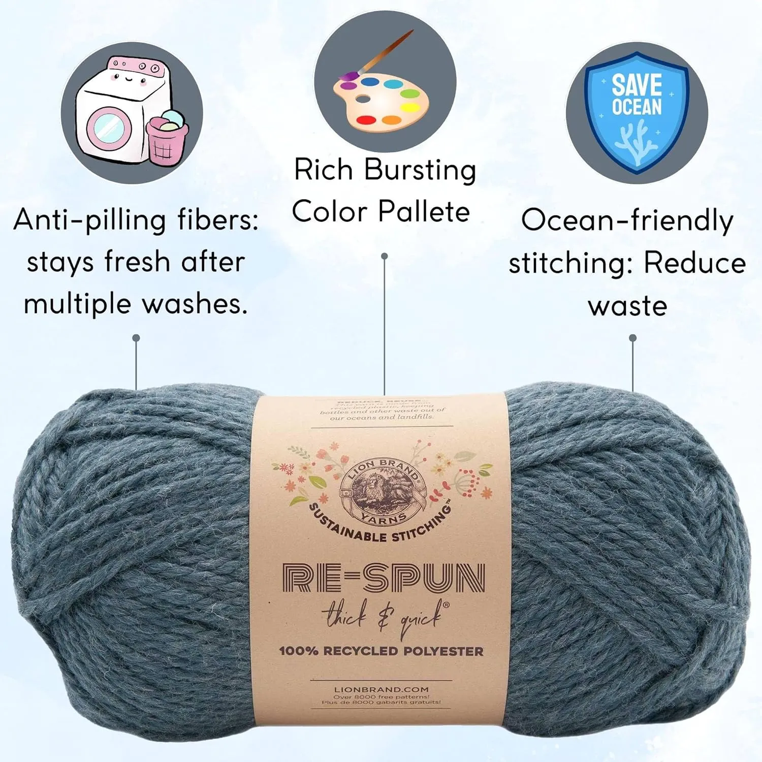 Lion Brand Re Spun Thick & Quick Night Sky 843-110 (3-Skeins - Same Dye Lot) Weight S Bulky #6 Polyester Yarn for Crocheting and Knitting with Project Bag