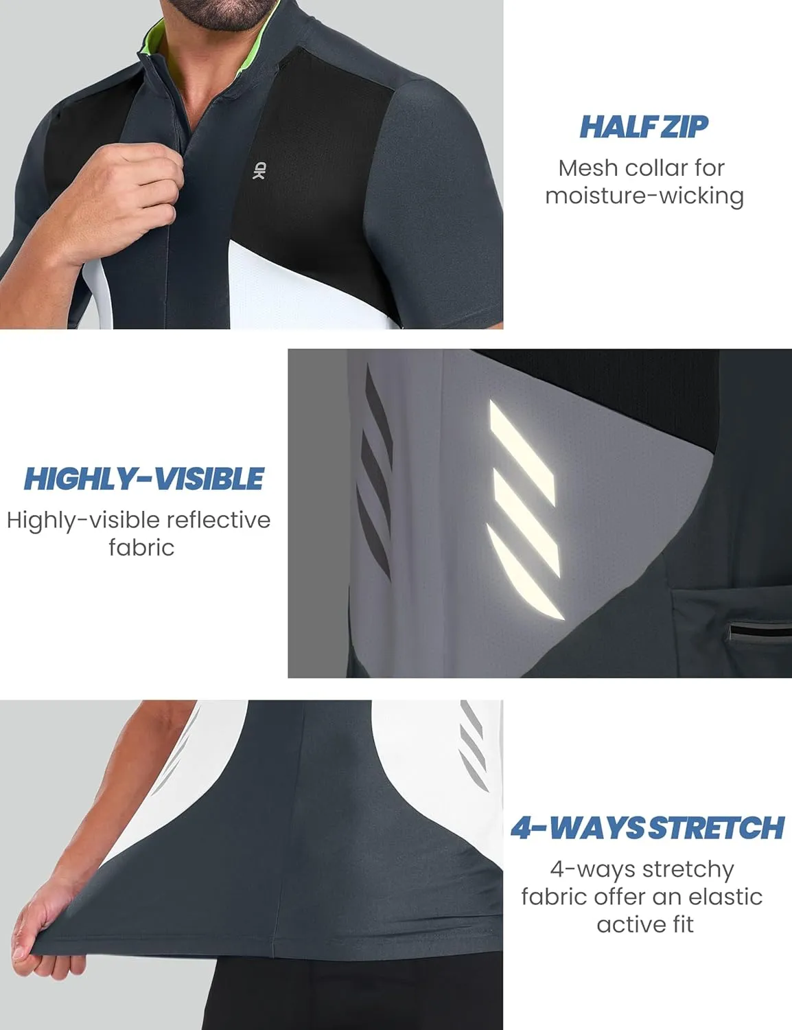 Little Donkey Andy Men's Half Zip Breathable Cycling Vests Reflective Sleeveless Jerseys Lightweight Bicycle Running