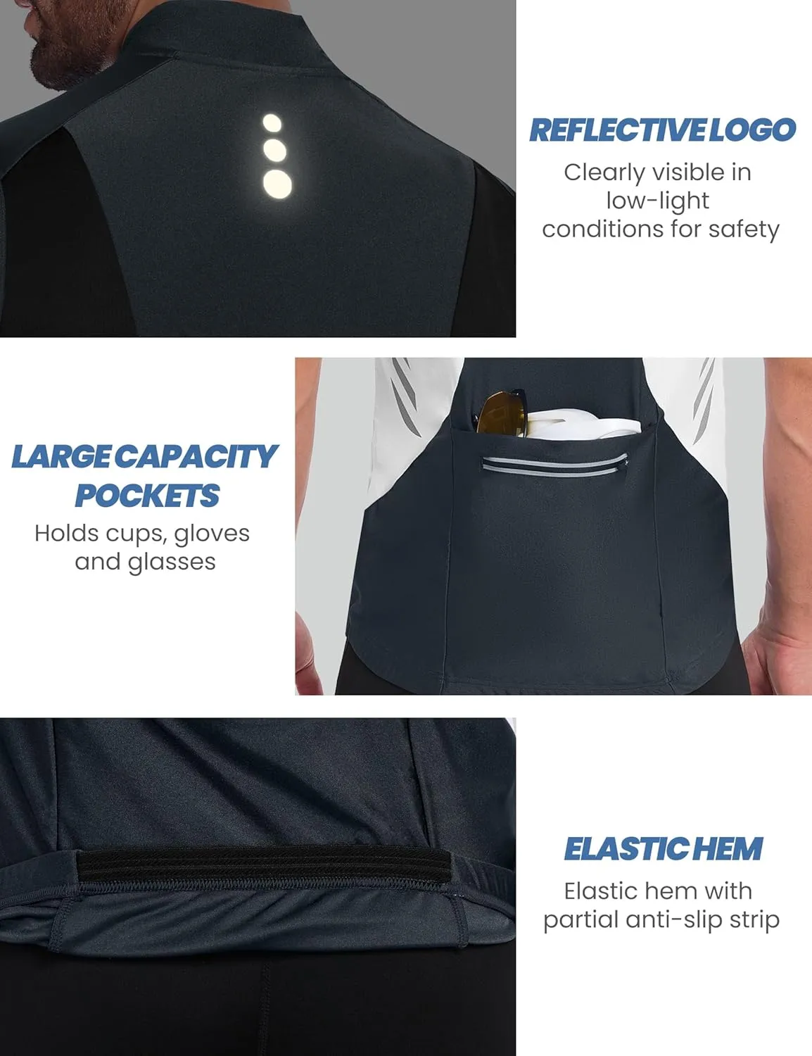 Little Donkey Andy Men's Half Zip Breathable Cycling Vests Reflective Sleeveless Jerseys Lightweight Bicycle Running