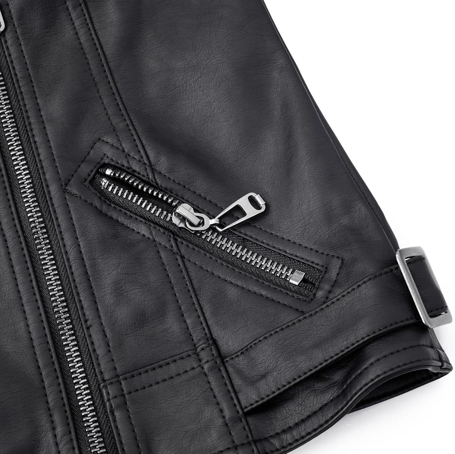 LOKTARC Boys Girls Spring Motorcycle Faux Leather Jackets with Oblique Zipper