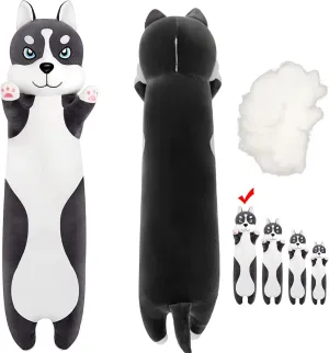 Long Husky Plush Pillow - Soft Dog Stuffed Animals Pillow Husky Dog Long Pillow Plush Gift for Kids Adult, Cute Home Decoration (110cm/43.3in)