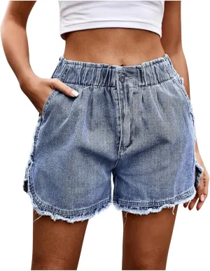 Loose Fit for Women Fall Summer Denim Western High Cut Tie Knot Straight Leg Basic Pants Shorts Jeans Women 2025