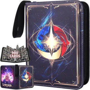 Lorcana Binder 9 Pocket, Large Lorcana Trading Card Binder with 50 Lorcana Card Sleeves Fit 900 Cards, PU Leather Card Collection Binder for Lorcana Cards Display Storage