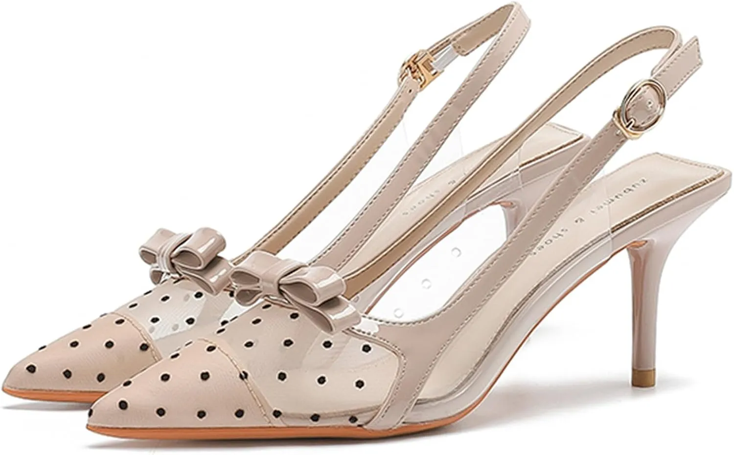 Lossarye Women's Bow Slingback Stilettos Closed Pointed Toe Mesh Breathable Ankle Strap High Heels Dress Pumps