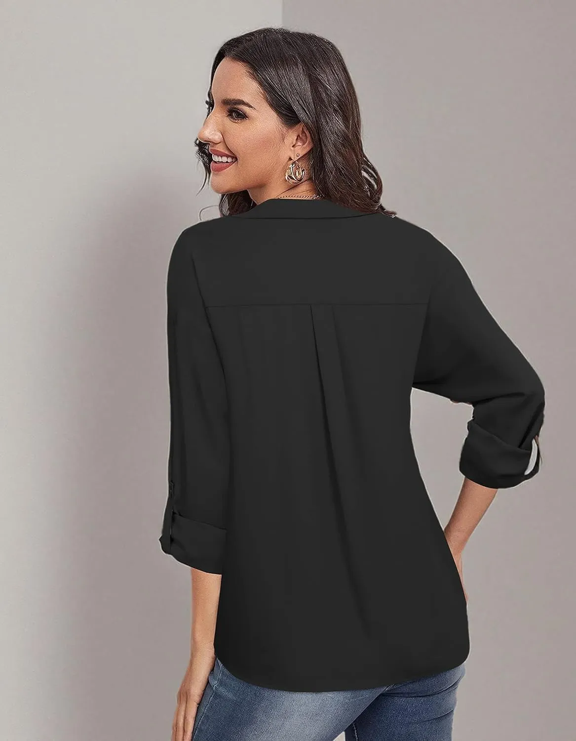 Lotusmile Women's Dressy Lapel Button Down Shirts for Work Office Business Casual Chiffon Blouse Tops