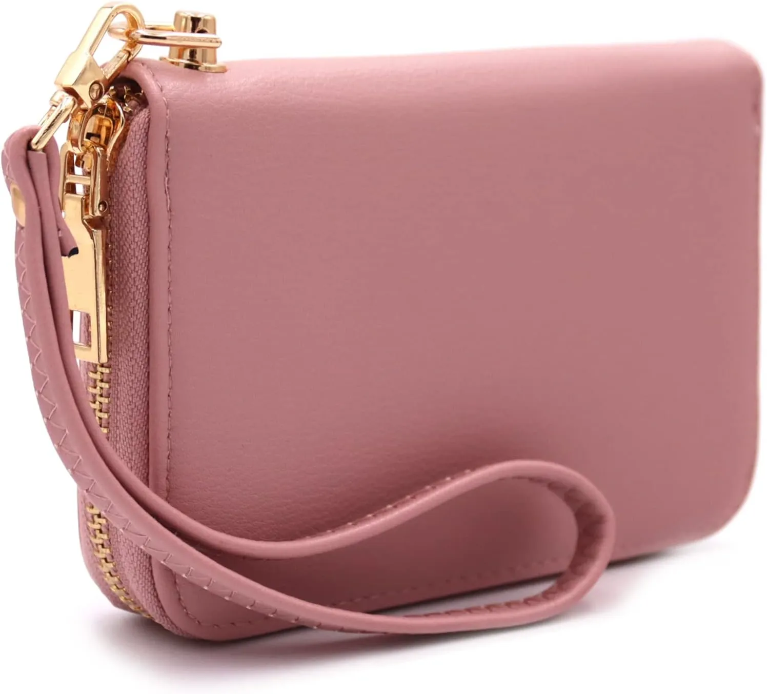LOVESOME Womens Small Zip Around, Double Zip Around - Double Compartment Wristlet Wallet with Wrist Strap