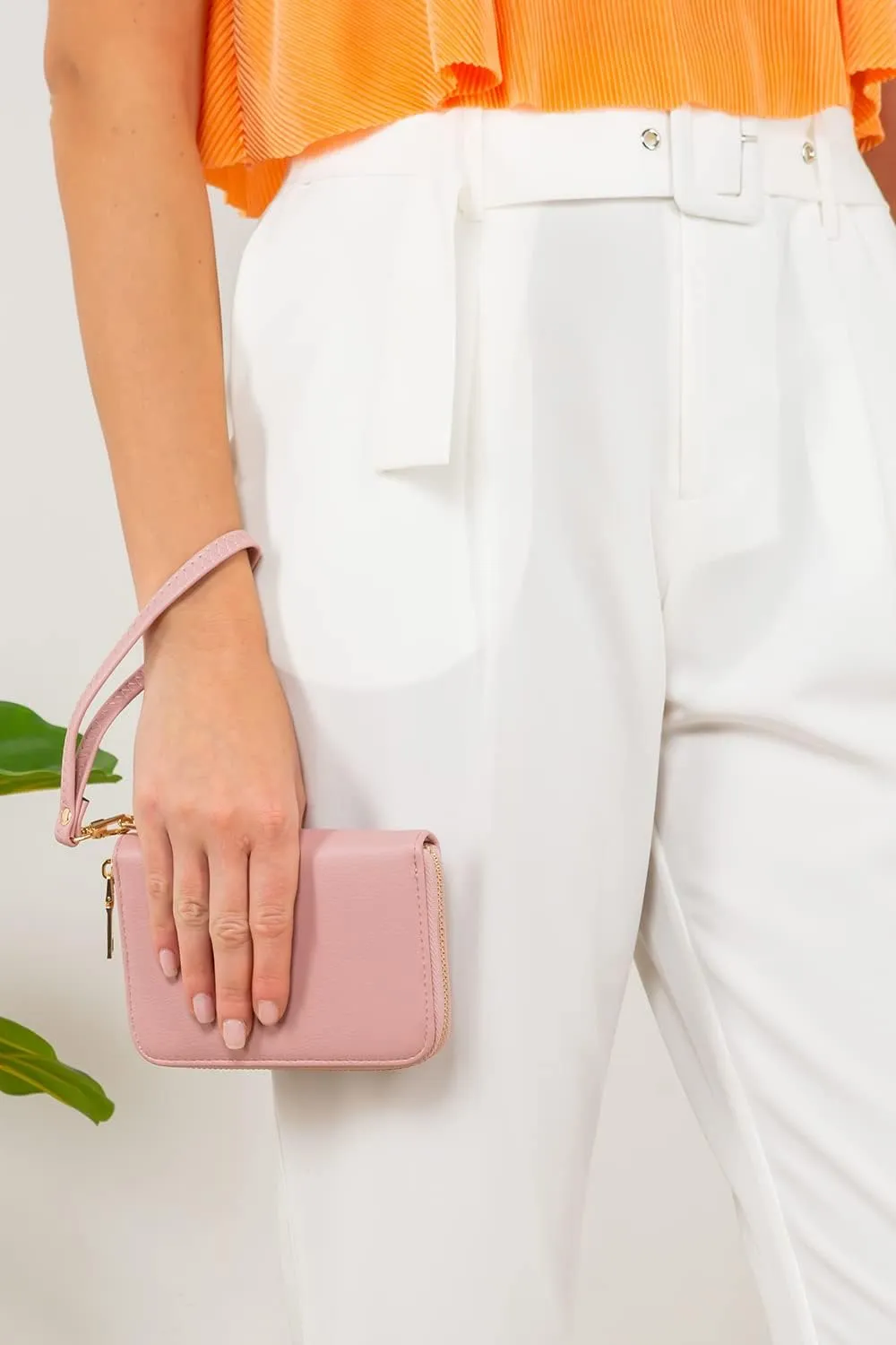 LOVESOME Womens Small Zip Around, Double Zip Around - Double Compartment Wristlet Wallet with Wrist Strap