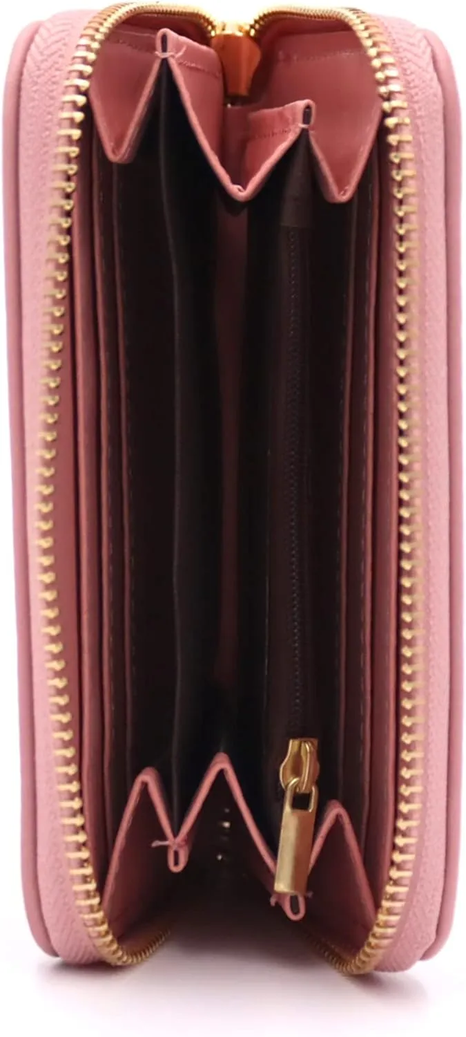 LOVESOME Womens Small Zip Around, Double Zip Around - Double Compartment Wristlet Wallet with Wrist Strap