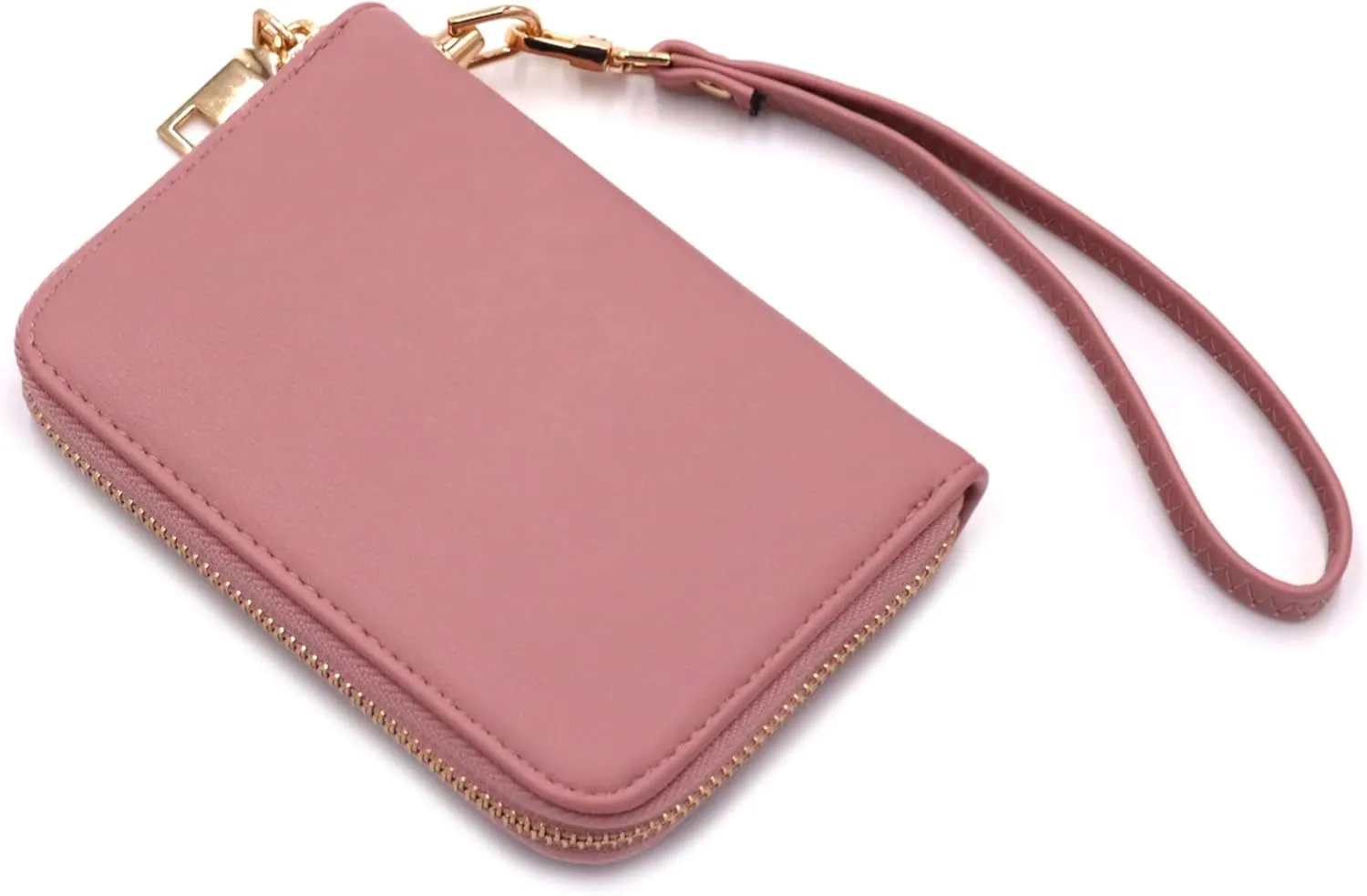 LOVESOME Womens Small Zip Around, Double Zip Around - Double Compartment Wristlet Wallet with Wrist Strap