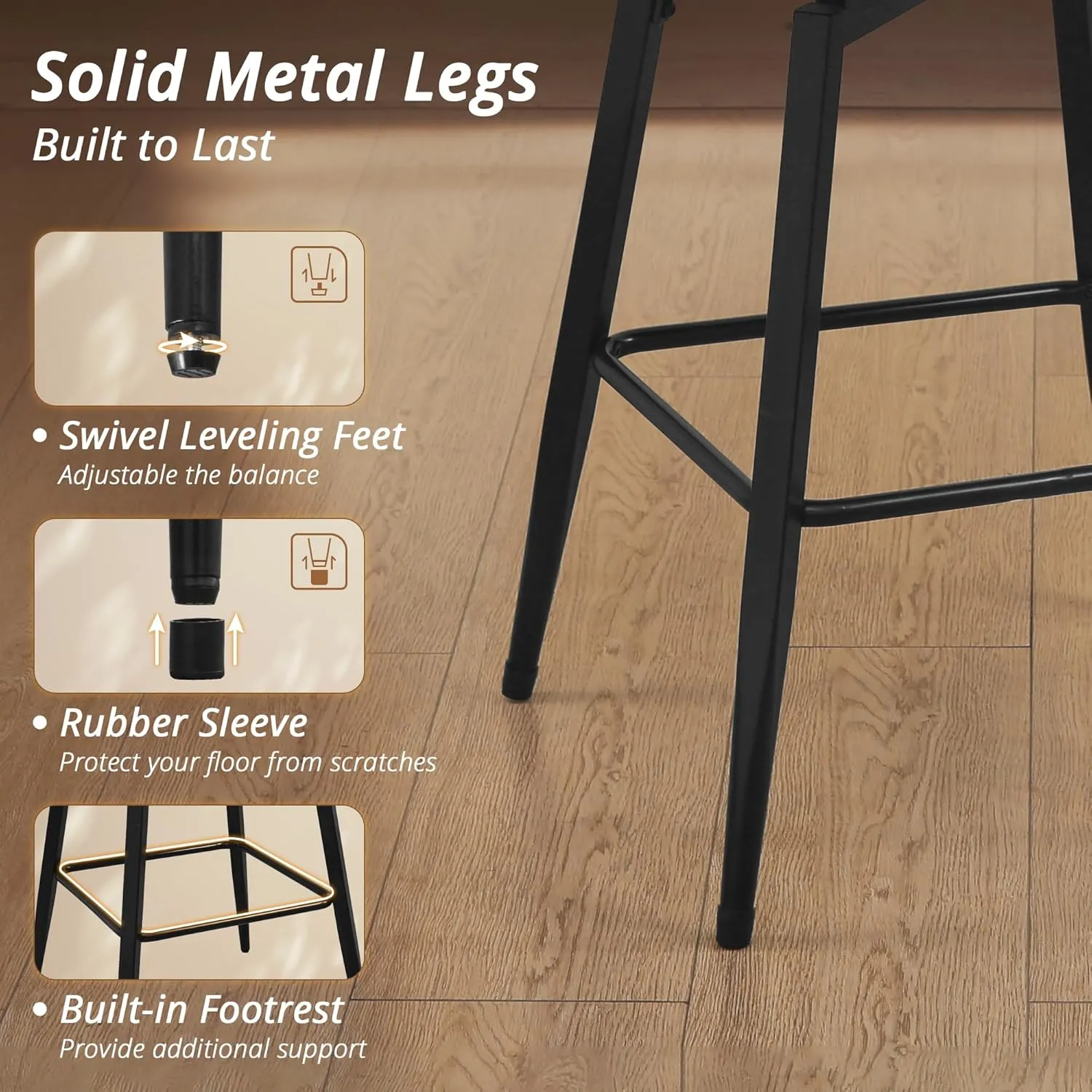 LUE BONA 26 Inch Swivel Bar Stools Set of 4, Counter Height Bar Stools with Back, Upholstered Counter Stools, Faux Leather with Stitching, Metal Legs, Easy Assembly, Light Beige Gray