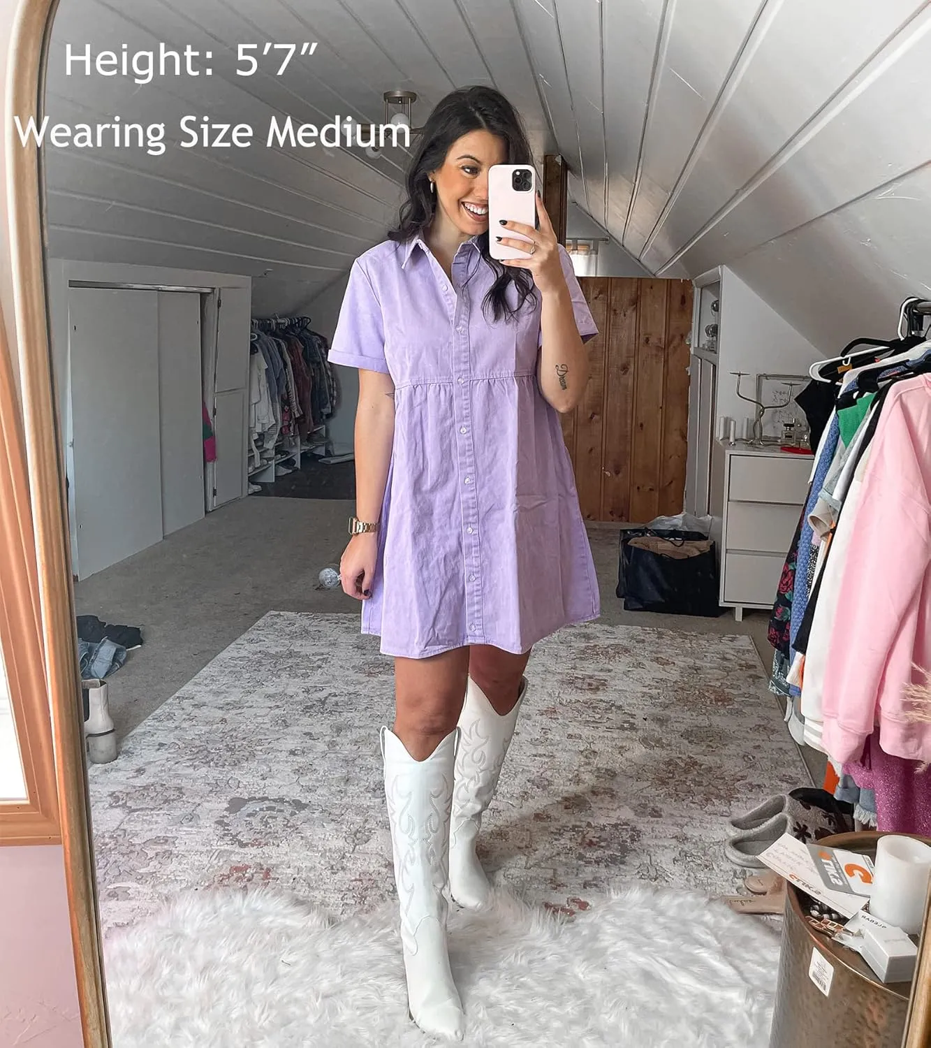 luvamia Women's Casual Short Sleeve Button Down Tiered Denim Babydoll Jean Dress