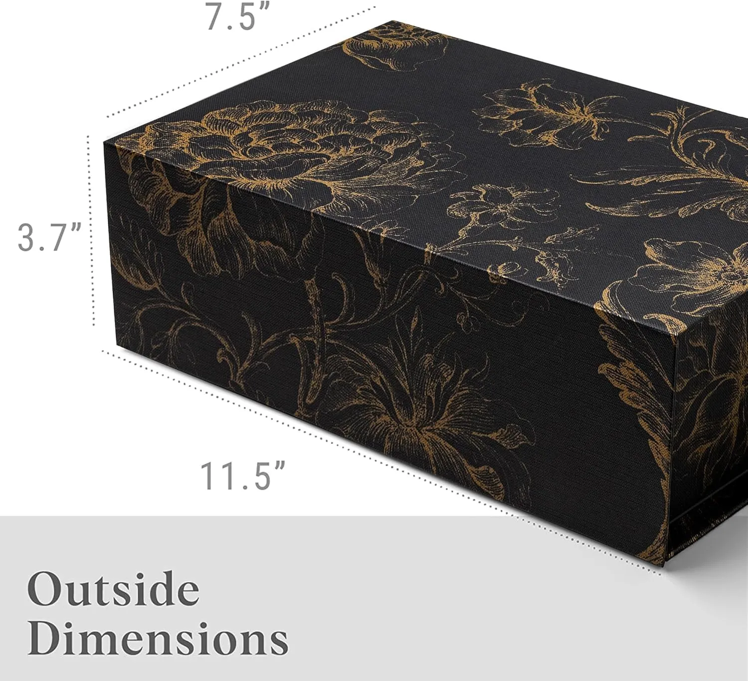 Luxury Keepsake Gift Box 3-Pack | Black Gold Floral Decorative Boxes with Magnetic Lids for Presents, Wedding Memory Box, and Bridal Gifts. 11.5" x 7.5" x 3.5"