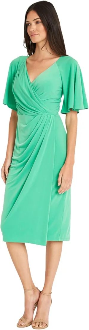 Maggy London Versatile V-Neck Flutter Sleeve Faux Wrap Wedding Guest Dresses for Women