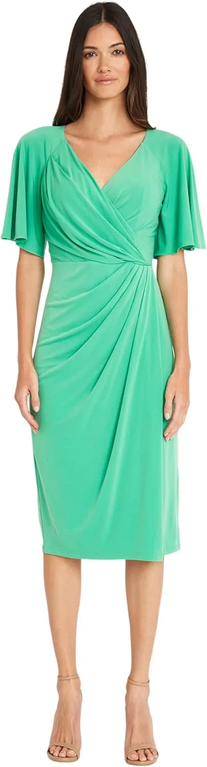 Maggy London Versatile V-Neck Flutter Sleeve Faux Wrap Wedding Guest Dresses for Women