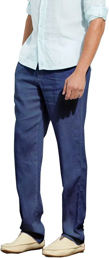Manwan walk Men’s Casual Beach Trousers Elastic Loose Fit Lightweight Linen Summer Pants K70