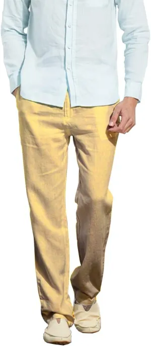 Manwan walk Men’s Casual Beach Trousers Elastic Loose Fit Lightweight Linen Summer Pants K70
