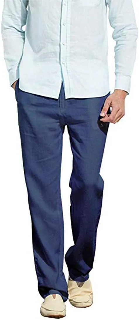Manwan walk Men’s Casual Beach Trousers Elastic Loose Fit Lightweight Linen Summer Pants K70