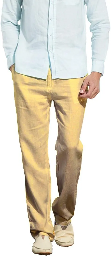 Manwan walk Men’s Casual Beach Trousers Elastic Loose Fit Lightweight Linen Summer Pants K70