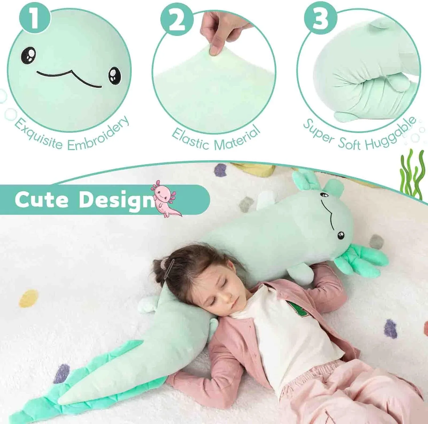 MaoGoLan Giant Axolotl Plush Stuffed Animal,Big Salamander Plush Pillow Toy,Jumbo Stuffed Salamander Body Pillow for Kids, Axolotl Plushies Glow in The Dark,Holiday Birthday Gifts Green