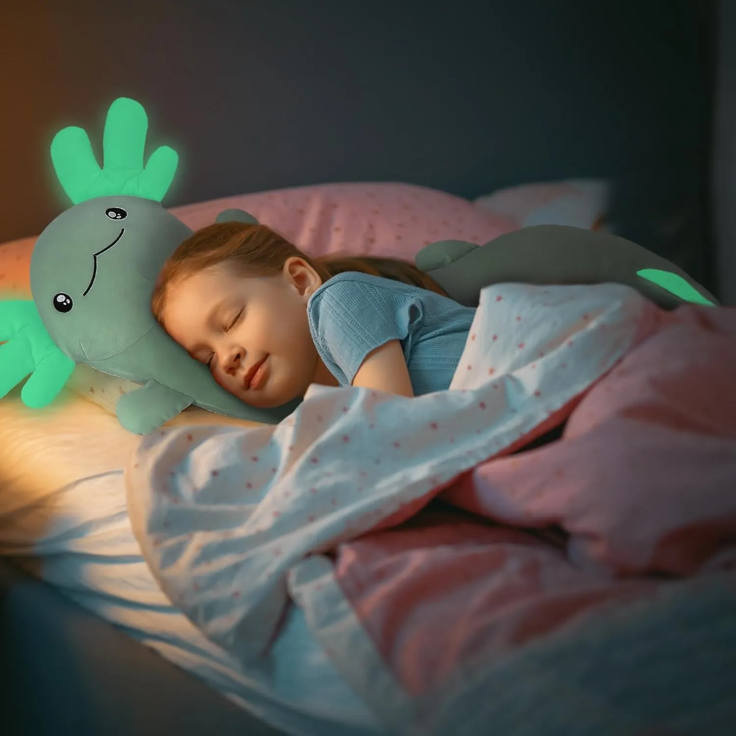 MaoGoLan Giant Axolotl Plush Stuffed Animal,Big Salamander Plush Pillow Toy,Jumbo Stuffed Salamander Body Pillow for Kids, Axolotl Plushies Glow in The Dark,Holiday Birthday Gifts Green