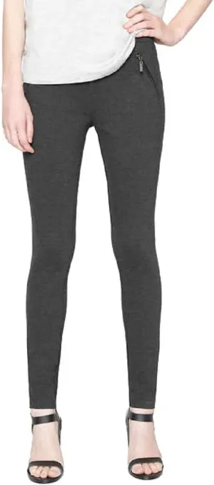 Matty M Ladies Ponte Pant with Faux Zipper Pockets-Charcoal Large
