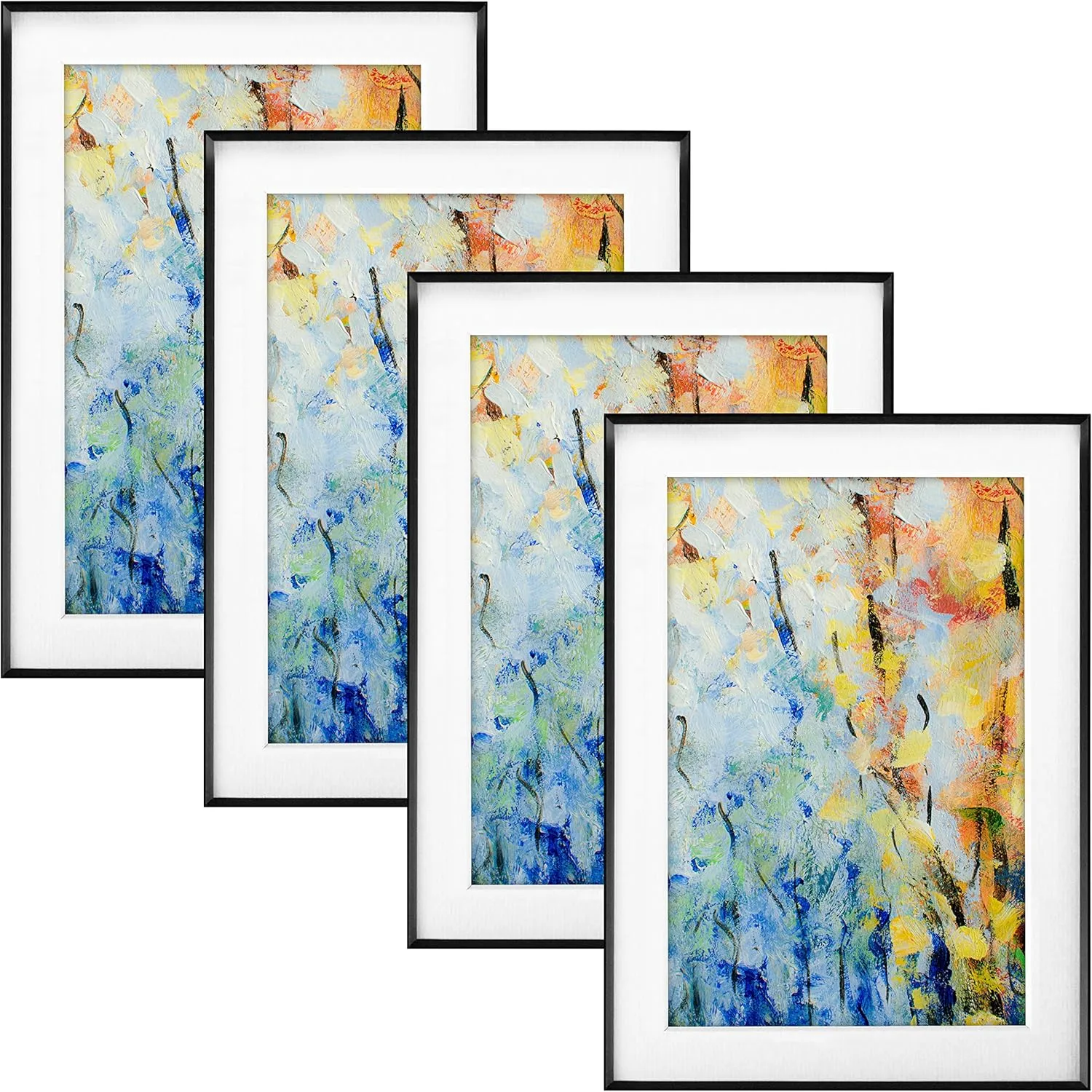 MCS Framatic Fineline Aluminum Frame, Black, 5 x 7 in matted to 4 x 6 in, 4 pk